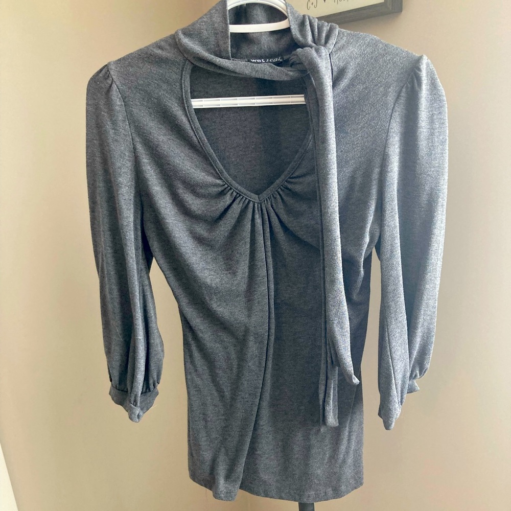 V neck grey blouse